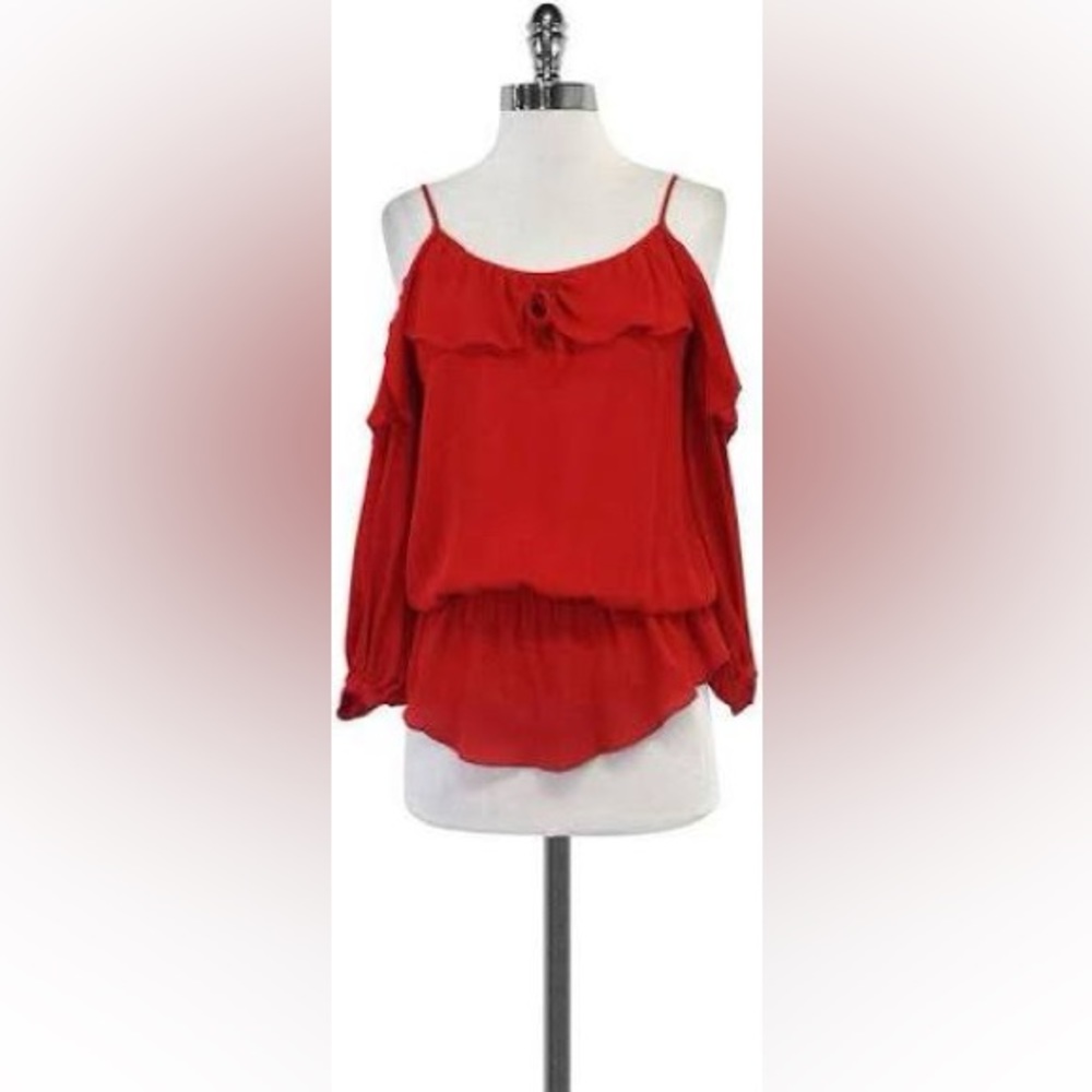 Parker red silk cold shoulder mid sleeve size M